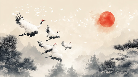 仙鹤水墨山水画