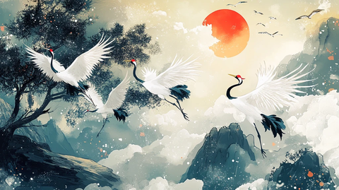 仙鹤云海插画