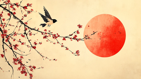 梅花仙鹤旭日东升