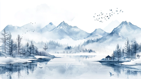 磨砂山水意境画