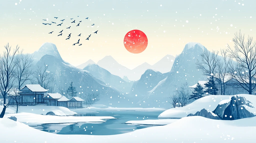 雪景山水插画
