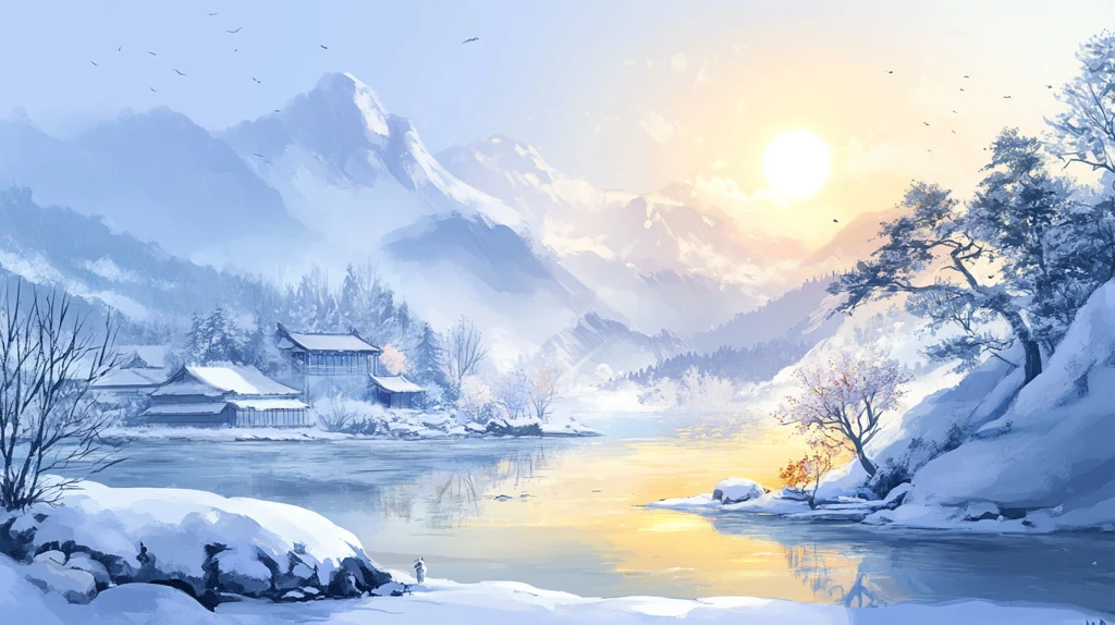 冬日山川风景插画