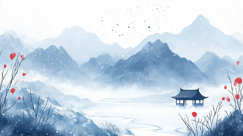 雪景山水插画