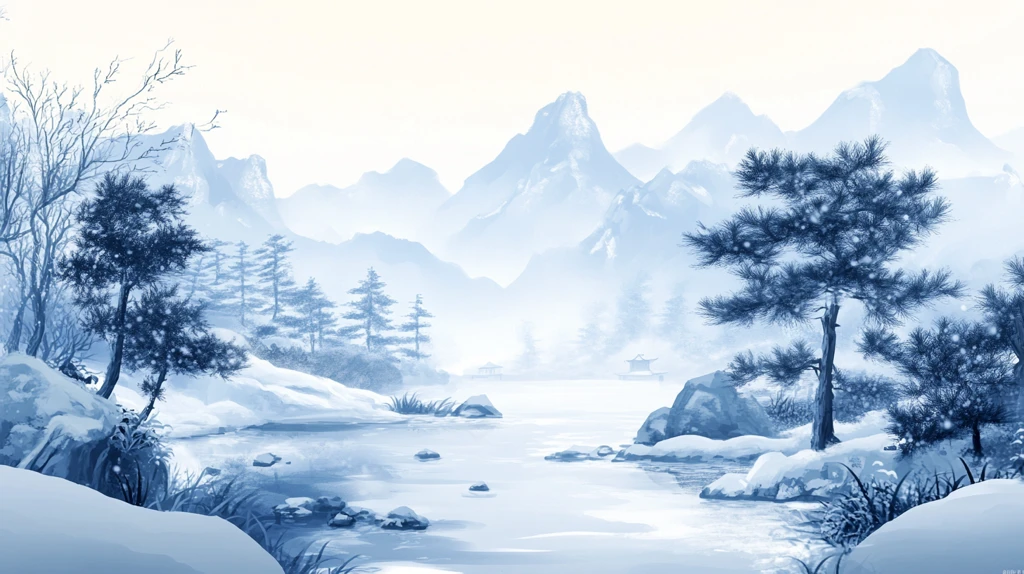 冬日山川风景插画