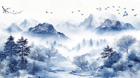 磨砂山水意境画