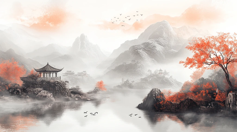 楼阁山水意境画