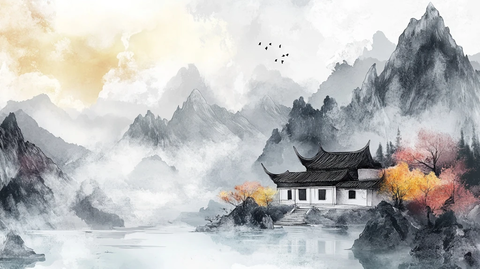 楼阁山水意境画