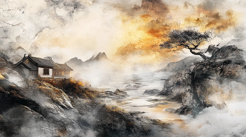 禅意山水数码水墨画