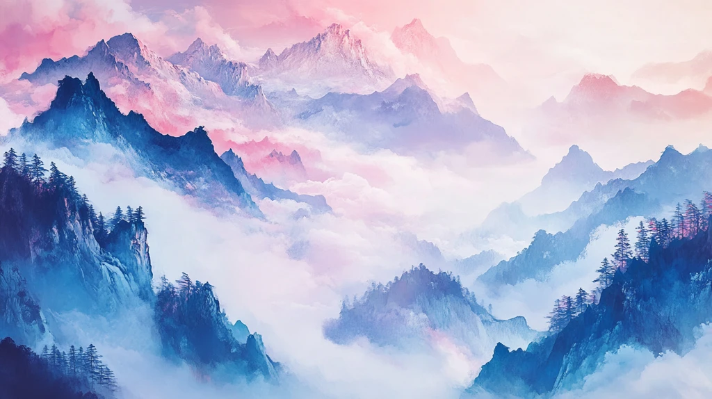 烟雾缭绕意境山水画