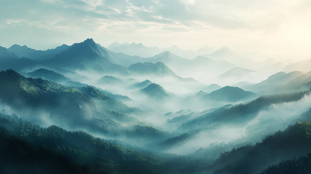 飘渺远山云雾风景画