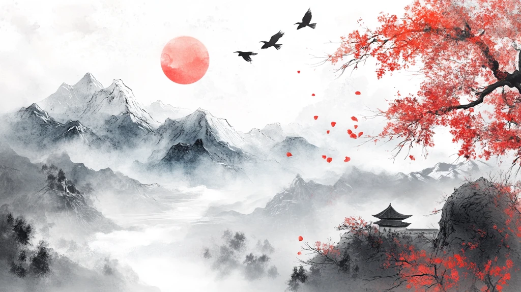 红叶古风山水画