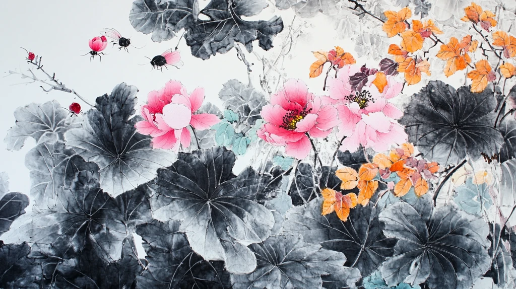 水墨芙蓉花背景