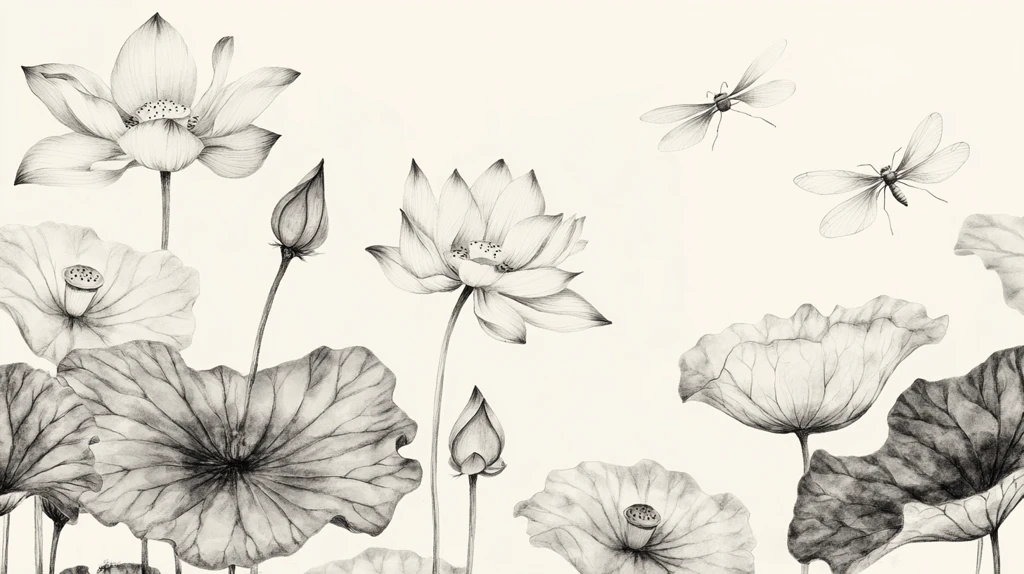 手绘水墨荷花背景墙