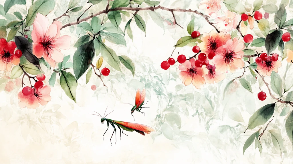 新中式手绘红色花鸟