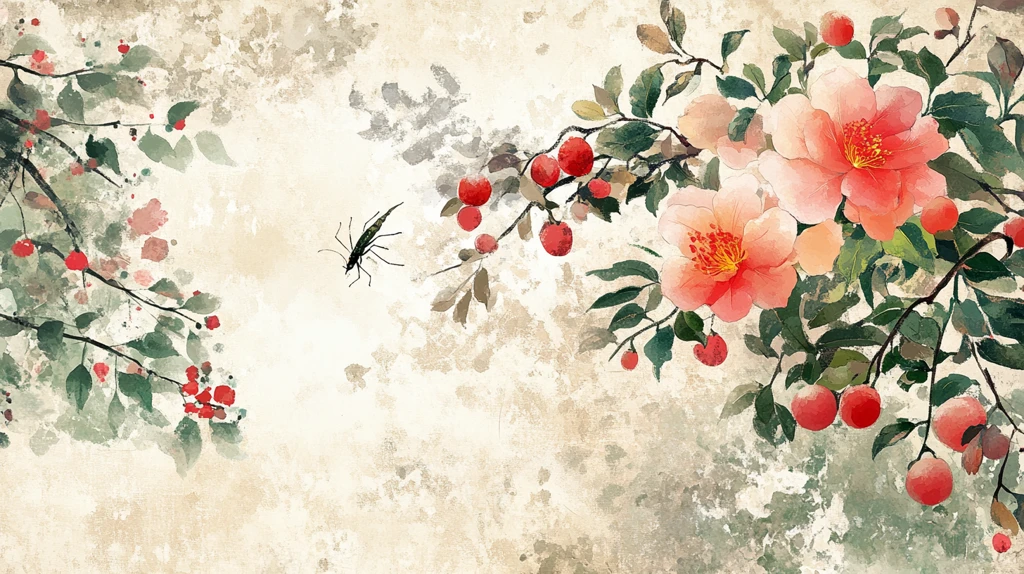 手绘水彩梅花花鸟壁画