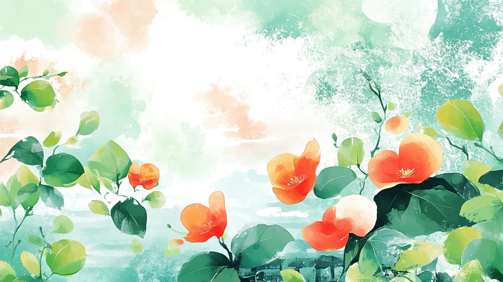 水墨手绘花绿色调背景