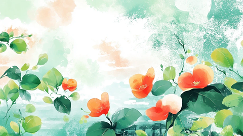 水墨手绘花绿色调背景