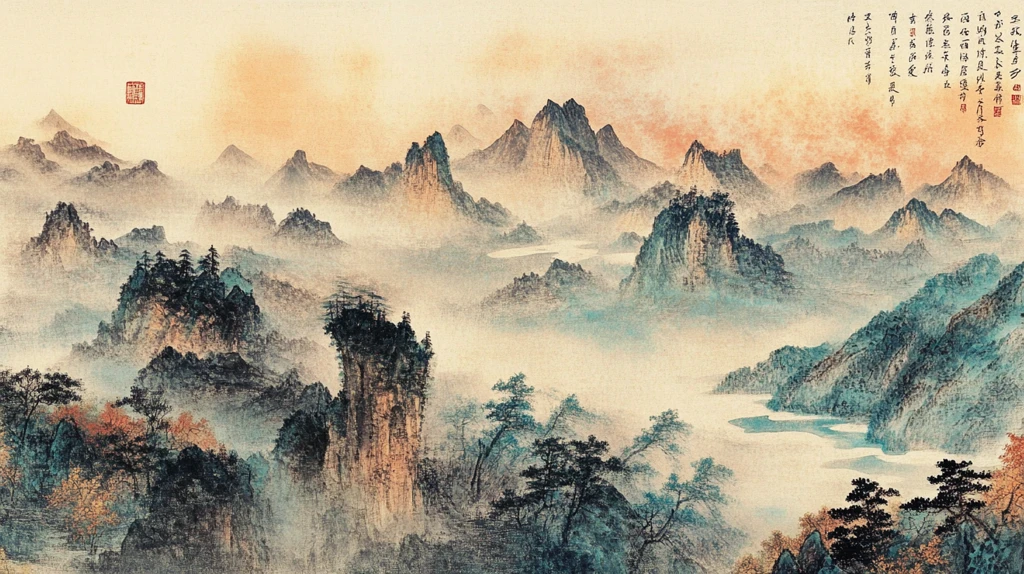 旭日东升水墨山水