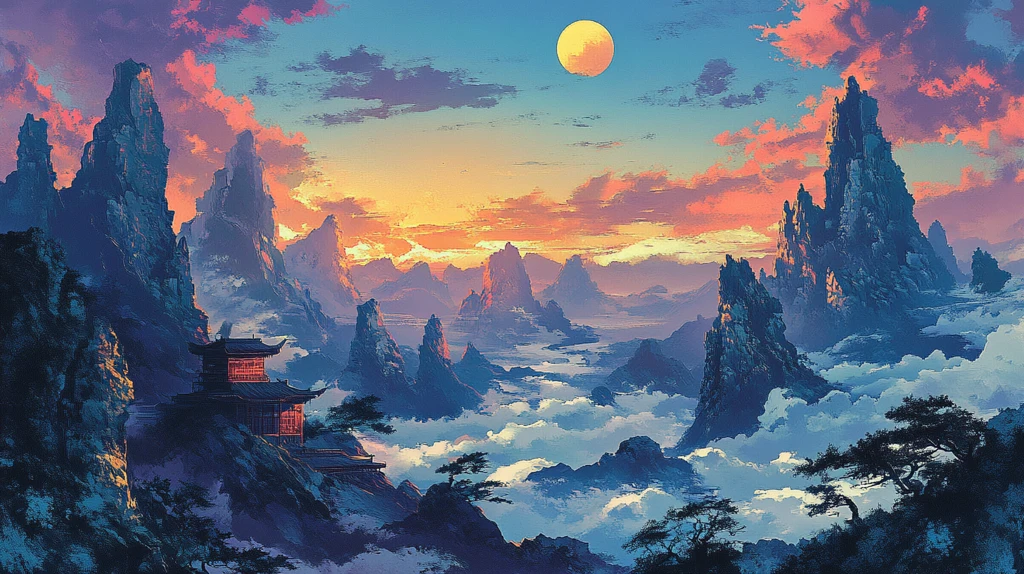 天界晓钟风景插画