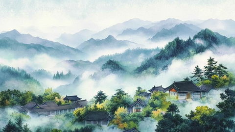 首尔插画首尔水墨山水