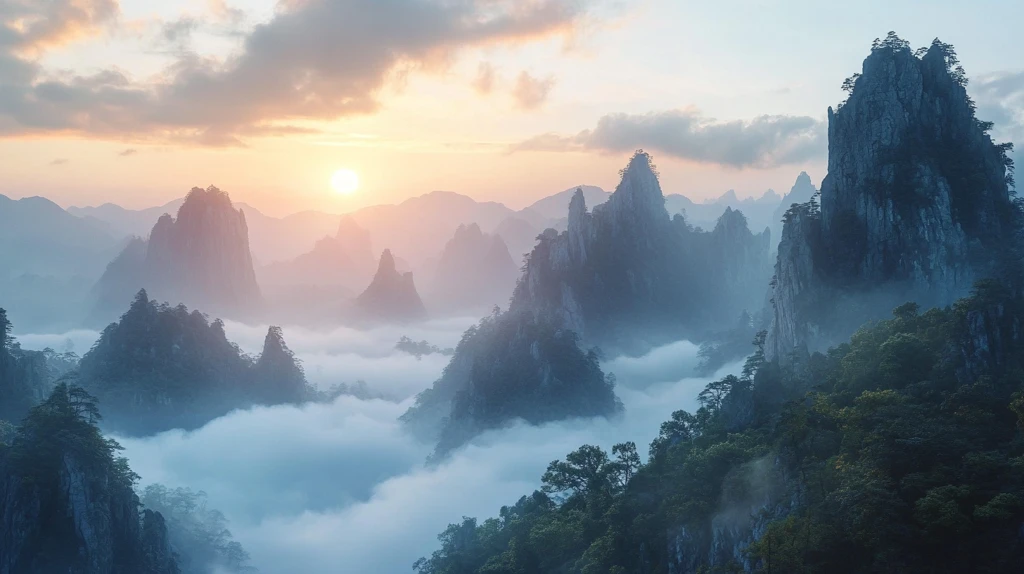 禅意山水山峰云雾风景