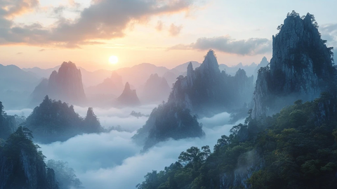 禅意山水山峰云雾风景