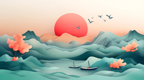 创意山水插画插图