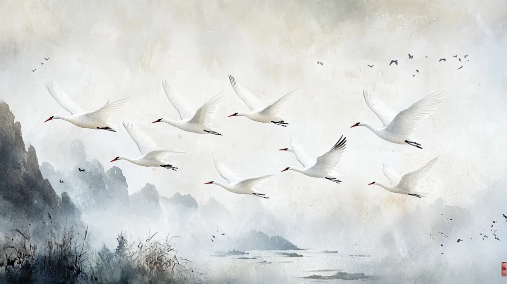 仙鹤古风山水插画