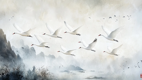 仙鹤古风山水插画