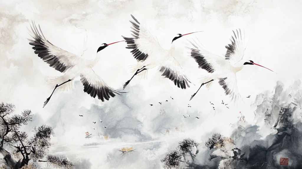 仙鹤水墨山水画