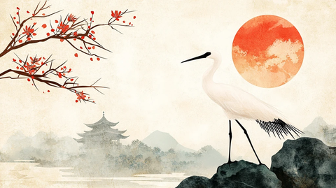 仙鹤古风山水画
