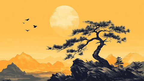 迎客松松树禅意山水