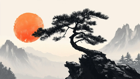 迎客松水墨山川