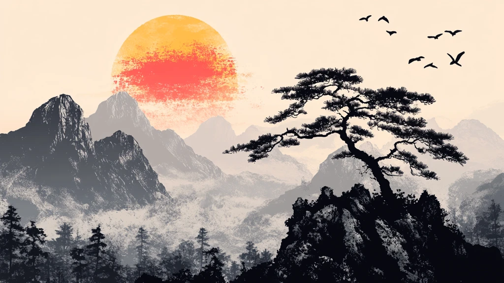 迎客松水墨山川