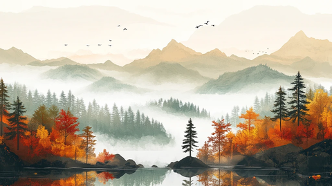 唯美风景画简约山水画