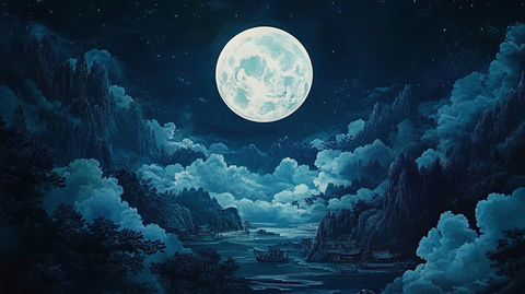 虎溪夜月景点插画