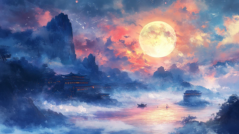 天界晓钟风景插画