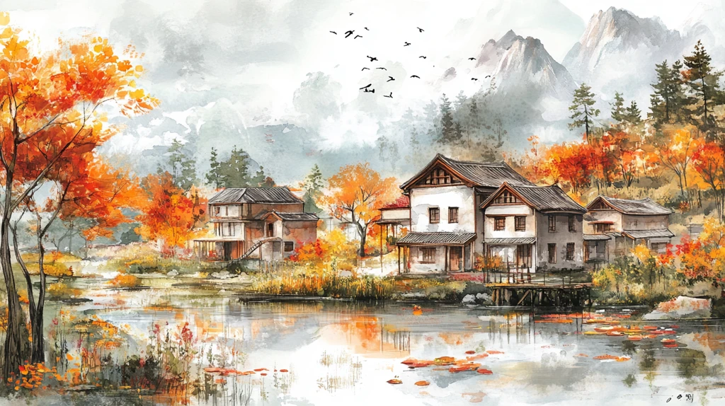 古风秋天景色插画