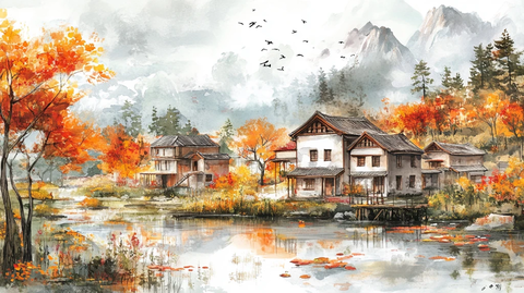 古风秋天景色插画