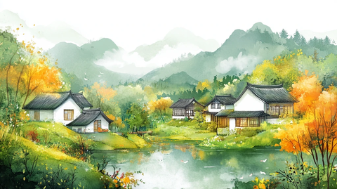 古风秋天景色插画