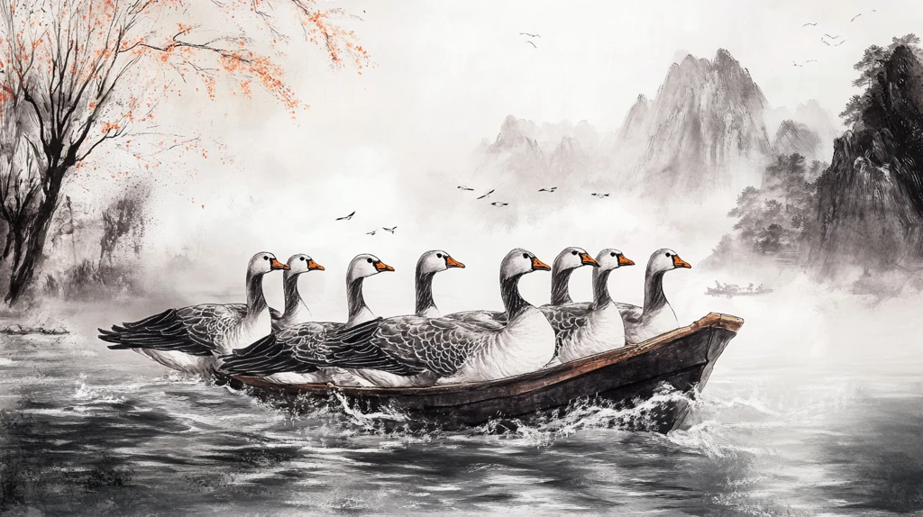 远山飞鸟船框画无框画