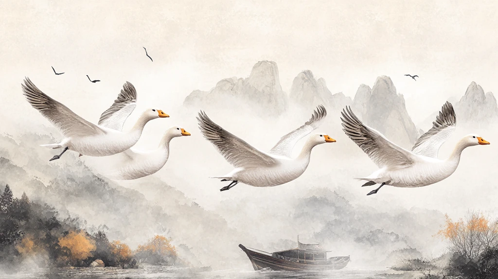 仙鹤新中式山水画