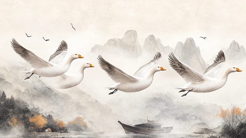 仙鹤新中式山水画