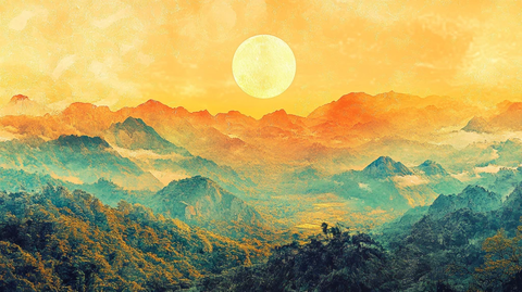 花好月圆水墨山水画