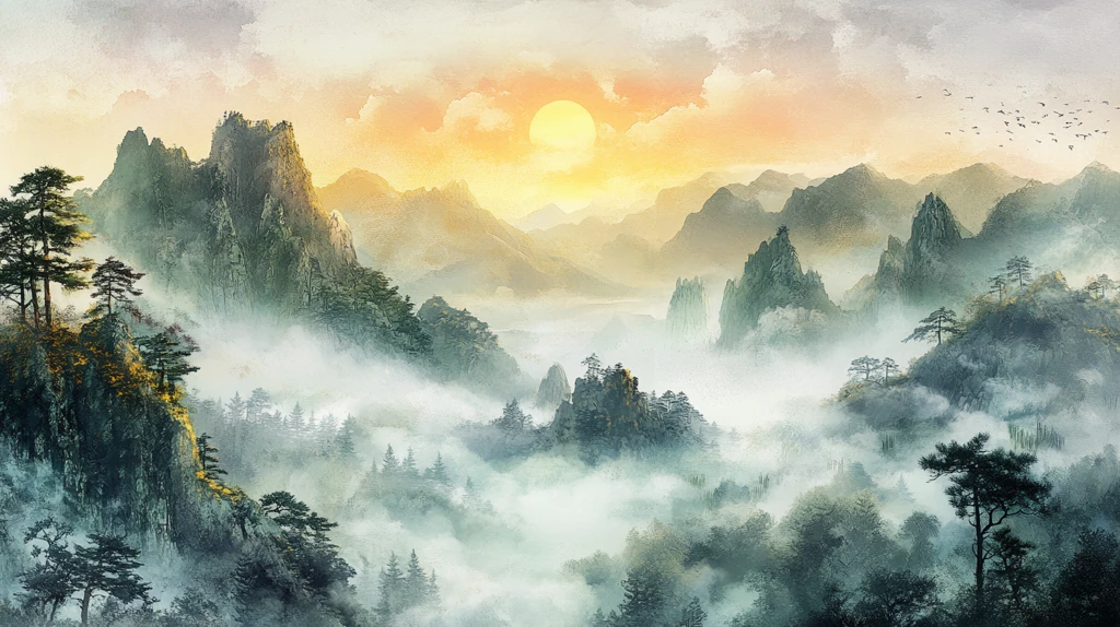 大幅高清山水日出