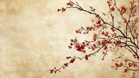 工笔手绘红墙梅花