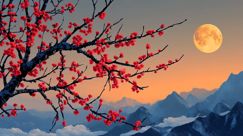 花好月圆水墨山水画