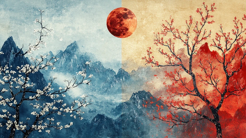 红日水墨山水