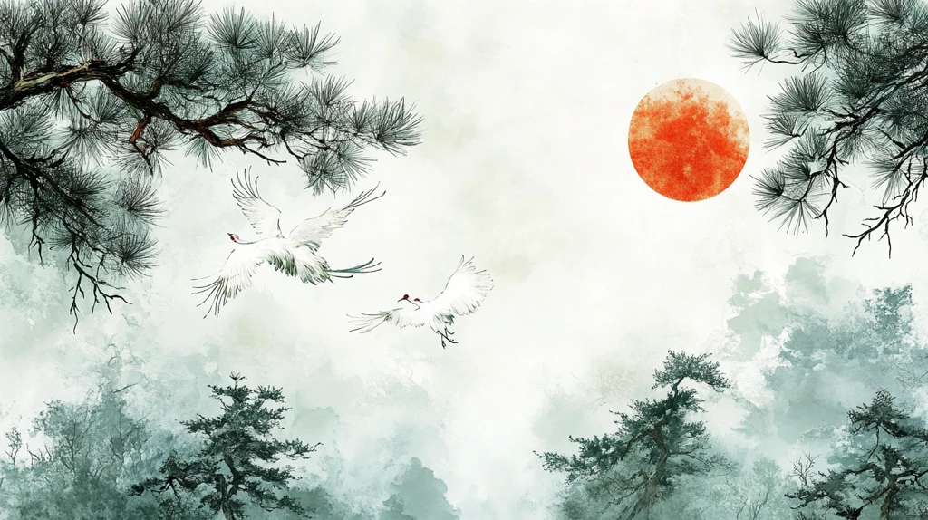 梅花仙鹤旭日东升