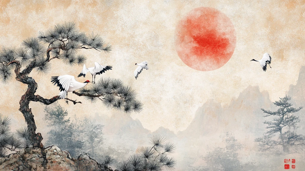 红日出东方意境中式画